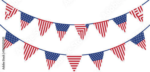 USA Flag Bunting Banner with American Stars and Stripes Pennant Garland for Independence Day Celebration, Patriotic Party Decoration and National Holiday Design