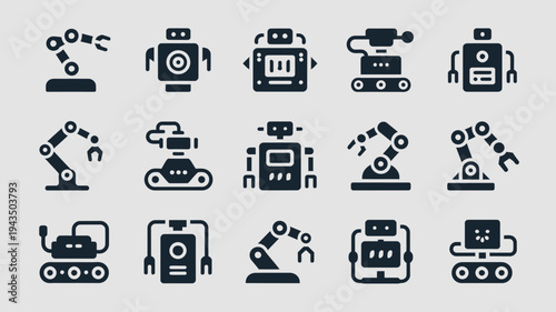 Collection of robot and machinery icons.