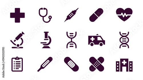 Medical icons and health care symbols.
