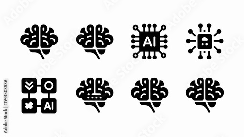 Black icons of artificial intelligence concepts.