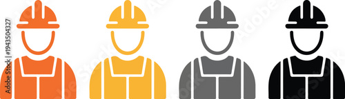 colorful construction worker and engineer icons wearing hard hats and safety vests for industrial labor concepts.
