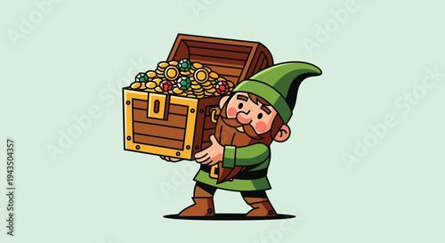 Cartoon Leprechaun Carrying Treasure Chest.