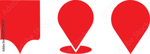 flat red location pin pointers and map markers for navigation travel destination and GPS interface design.