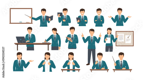 Multifaceted Business Professionals: A collection of illustrations showcasing diverse business figures, each in distinct poses, engaged in various professional activities and interactions.