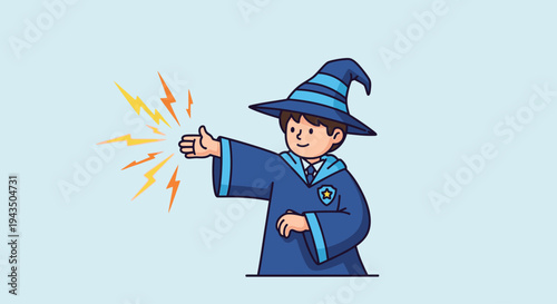Cartoon Wizard Casting Magic Spell 1.