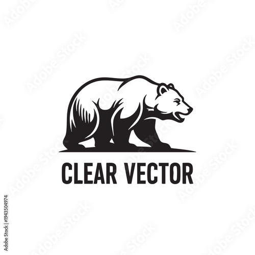 A black silhouette illustration of a bear logo walking on a plain background