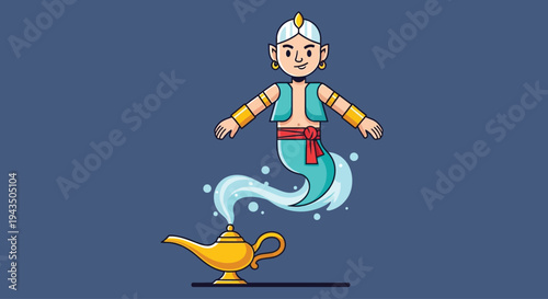 Genie Emerging from a Lamp Illustration.