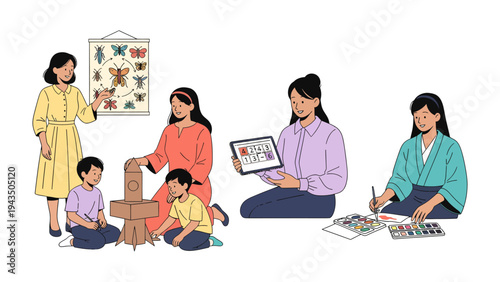 Art of Teaching Moments: A collection of educational moments unfolds as teacher guide their young students with educational tool 