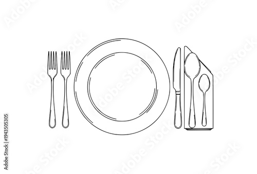 Cutlery arrangement vector diagram with plate fork knife spoon table etiquette layout illustration