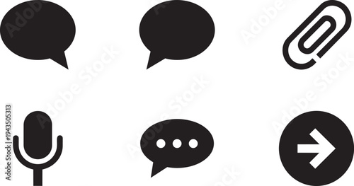 UX/UI Messaging App Wireframe Symbols and Chat Interface Prototyping Elements Solid Black Vector Silhouette Icon Set