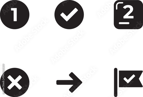 UX/UI Multi-Step Wizard and Progress Stepper Symbols Solid Black Vector Silhouette Icon Set for Prototyping