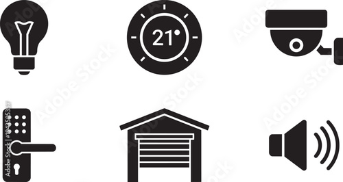 UX/UI Smart Home Interface Wireframe Symbols and IoT Automation Prototyping Elements Solid Black Vector Silhouette Icon Set