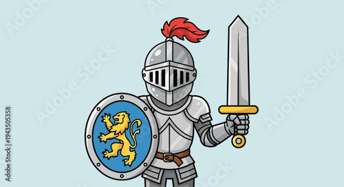Medieval Knight in Armor with Sword Shield.