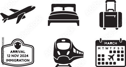 UX/UI Travel App Wireframe Symbols and Vacation Booking Prototyping Elements Solid Black Vector Silhouette Icon Set