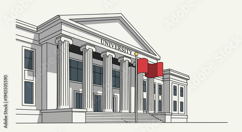 United States Courthouse Building Columns Illustration.