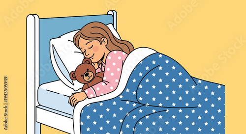 Woman Sleeping with Teddy Bear in Bed.
