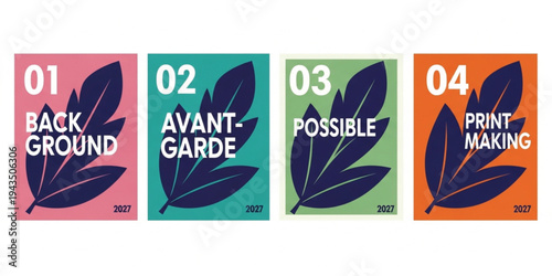 Minimal Botanical Poster Template Set with Abstract Leaf Shapes and Modern Typography Layout for Social Media Branding Marketing Background and Print Design