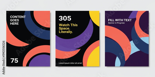 Modern Abstract Geometric Social Media Banner Template Set with Colorful Curved Shapes Dark Background and Bold Typography for Marketing Promotion and Branding