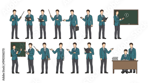 Teacher Poses: A compilation of teachers in various poses, showcasing different actions related to their profession and educational environments.