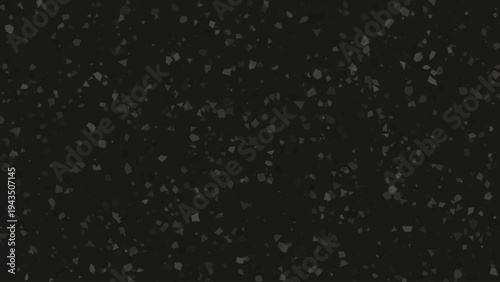 Abstract dark background with scattered geometric fragments particles floating in black space for modern digital design technology presentation creative graphic overlay texture wallpaper illustration