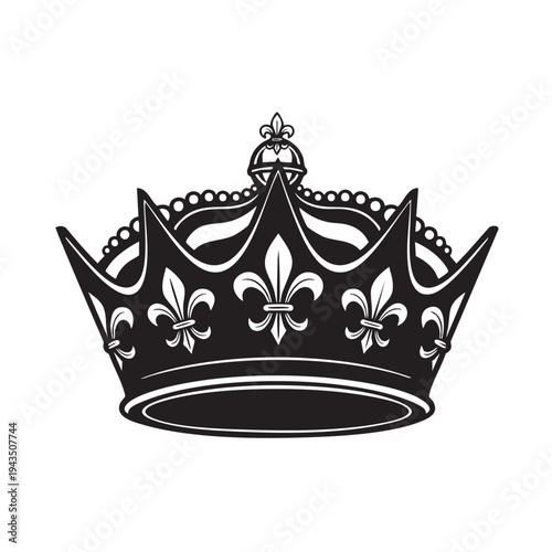 An illustration of a crown with fleur de lis silhouetted against a white background.