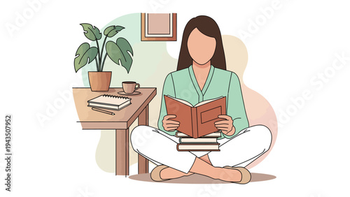 Serene Solitude: A woman finds solace in the pages of a captivating book. Immersed in the world of stories, she embraces the tranquility of reading. A moment of introspection and literary escape.