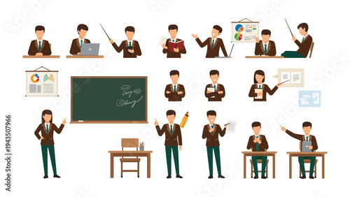 Business Presentation Collection: Diverse business person engaging in various presentation scenarios. Suitable for illustrating business, education, and professional concepts.