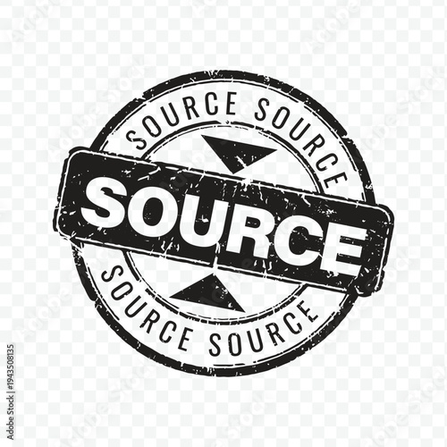 Professional black grunge rubber stamp icon for source origin identification and logistics documentation