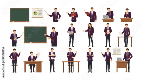 Versatile Presentation Suite: A collection of meticulously designed illustrations showcases a diverse array of business professionals in various presentation poses.