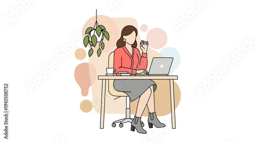 Modern Workspace: A person working on a laptop at a desk, the scene exudes a blend of efficiency, creativity, and the comforts of a modern professional setup.