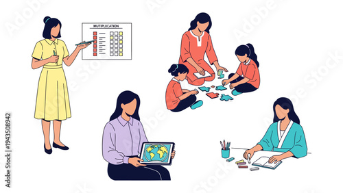 Empowering Learners: A collection of educational moments that beautifully capture the essence of learning, each frame depicting the vital role of educators in shaping the minds of the next generation.