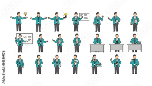 Business Illustrations Collection: A comprehensive set of business illustrations, showcasing a variety of actions and activities. Featuring a diverse range of characters and scenarios.