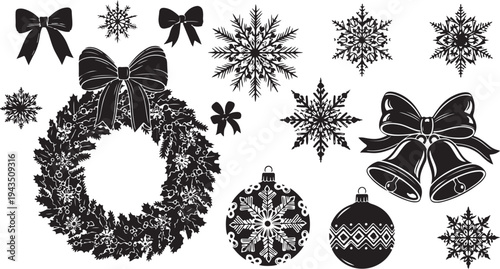 Christmas decorations in black and white festive holiday theme