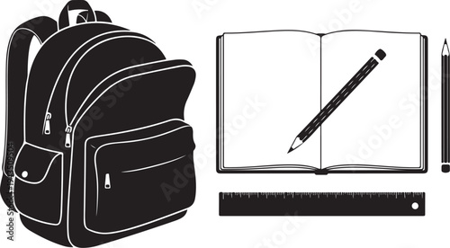 School supplies illustration with backpack and stationery items