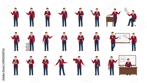Character Set of Business Gentleman: A comprehensive character set of a business gentleman showcases versatile poses and interactions. Featuring a man in business attire.