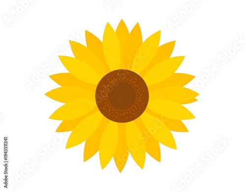 A simple, digitally created illustration of a sunflower, featuring bright yellow petals and a dark brown center. The background is white