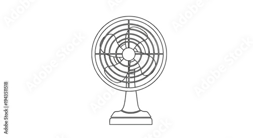 A stylized line drawing of a standing fan with concentric circular blades isolated on transparent background, Vector