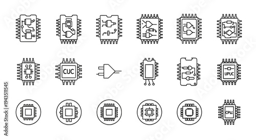 Collection of stylized icons depicting various types of fruits and a recycling symbol isolated on transparent background, Vector