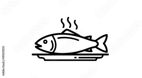 Steaming fish fillet served on a rectangular plate with rising vapor isolated on transparent background, Vector
