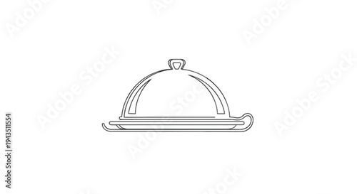 Elegant silver dome serving platter with decorative handle and knob isolated on transparent background, Vector