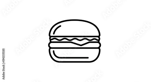 Simple line drawing of a classic cheeseburger with sesame bun isolated on transparent background, Vector