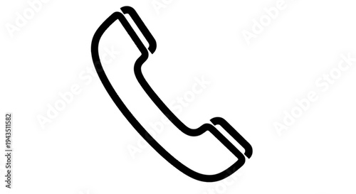 Classic black and white telephone icon with curved receiver and handset isolated on transparent background, Vector