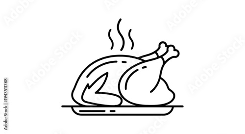 Delicious roasted chicken emitting steam on a dinner plate isolated on transparent background, Vector