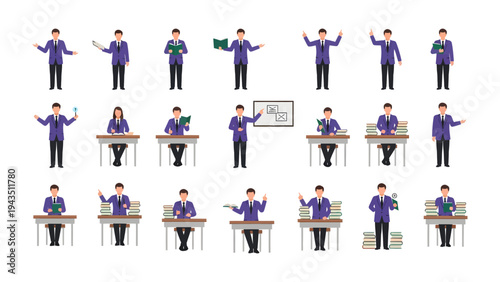 Diverse Professional Actions: A comprehensive array of professionals engaging in varied activities, set against a plain backdrop, showcasing versatile interactions