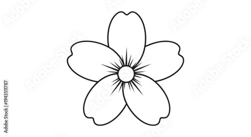 A simple line drawing of a stylized five-petaled flower with a central core isolated on transparent background, Vector