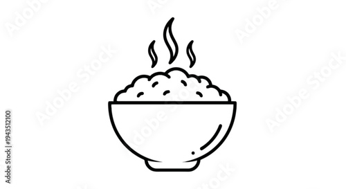 Steaming bowl of rice emitting vapor with a simple line art style isolated on transparent background, Vector