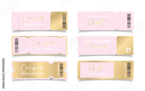 Sale coupon mockup set. Sale flat template Tickets. For sale coupon. Minimalist coupon. Isolated background	