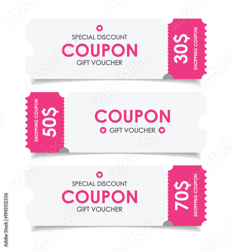 Sale coupon mockup set. Sale flat template Tickets. For sale coupon. Minimalist coupon. Isolated background	