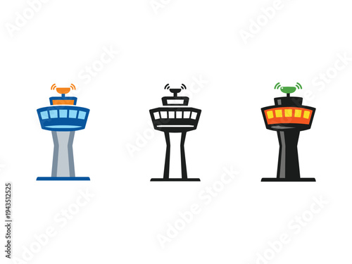 vector icons of airport air traffic control towers