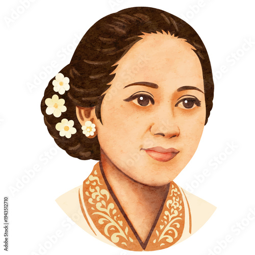 RA Kartini Indonesian National Heroine Portrait Wearing Traditional Kebaya